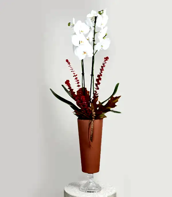 Somon Vazoda Orkide Beyaz 2 Dallı