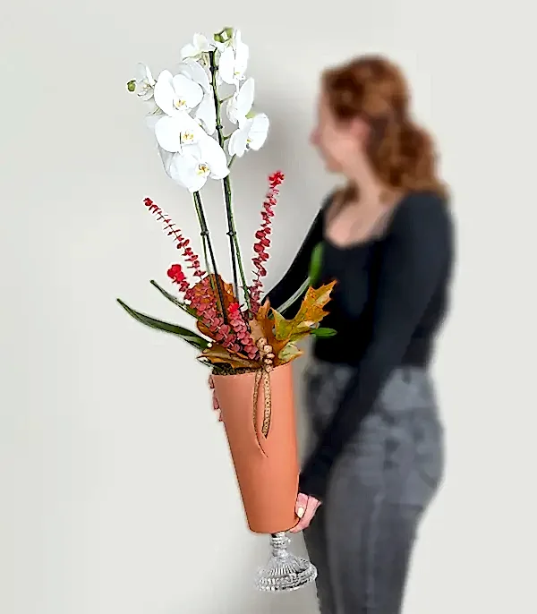 Somon Vazoda Orkide Beyaz 2 Dallı