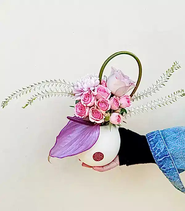 Sorina Mini Seramik Vazoda Pembe Lila Çiçekler