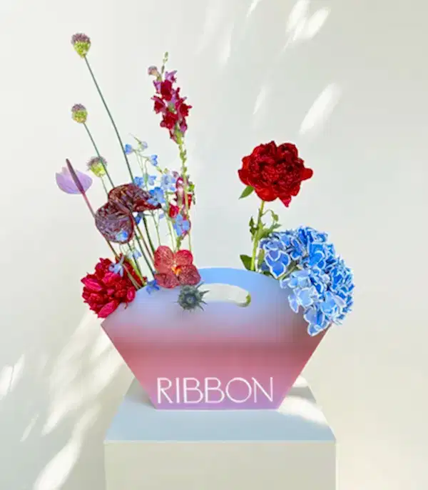 Sunset Sky Bordo Şakayık Mavi Ortanca Çantada Çiçek