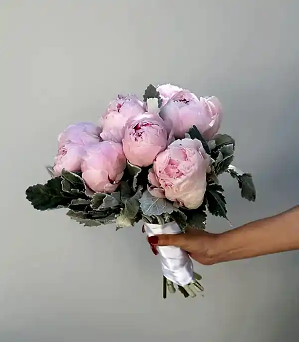 Toz Pembe 9 Şakayık Gelin Buketi