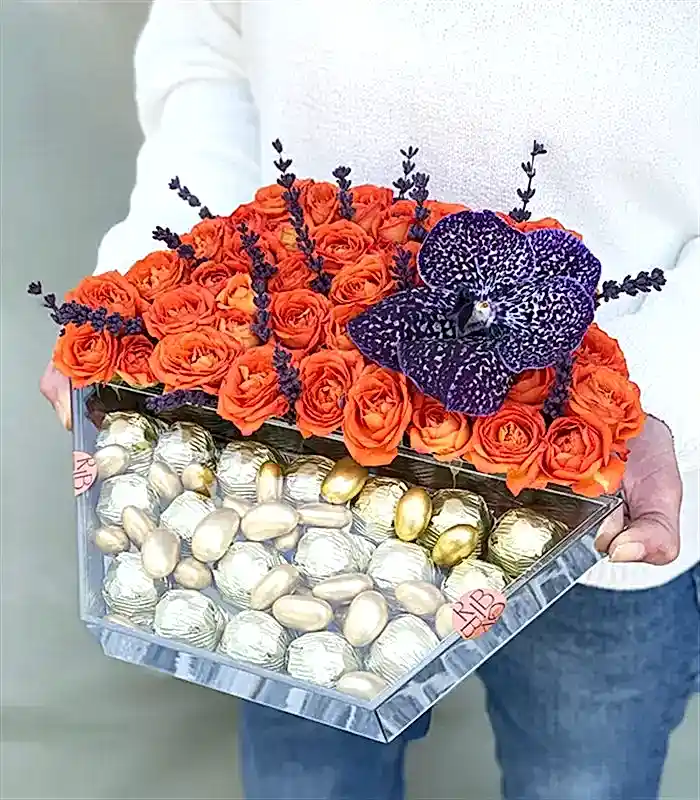 Turuncu Deluxe Yıldız Altıgen Ayna Çikolata Tepsisi