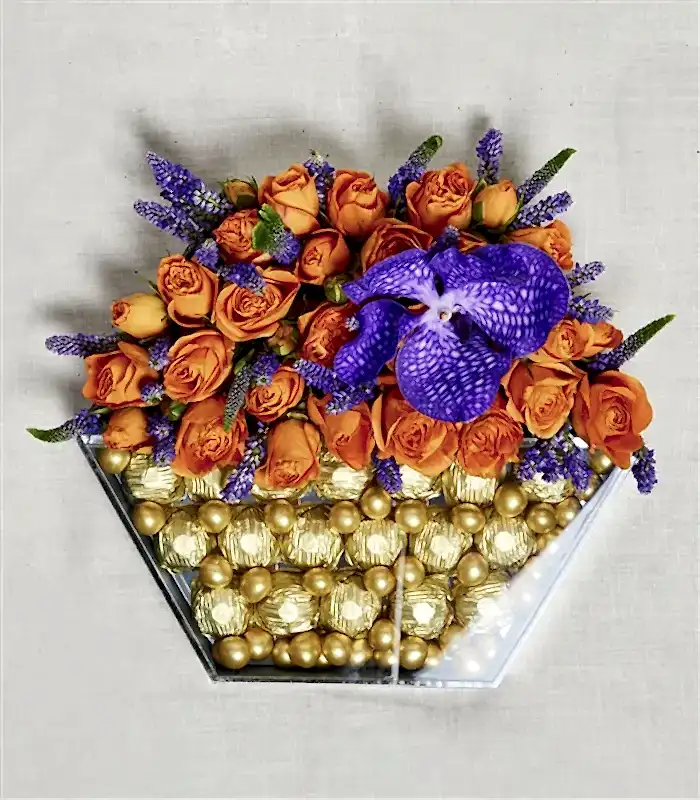 Turuncu Deluxe Yıldız Altıgen Ayna Çikolata Tepsisi