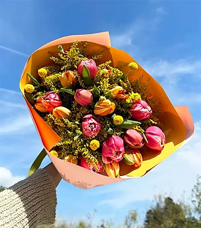 Turuncu Lale Pembe 20 Lale Buketi