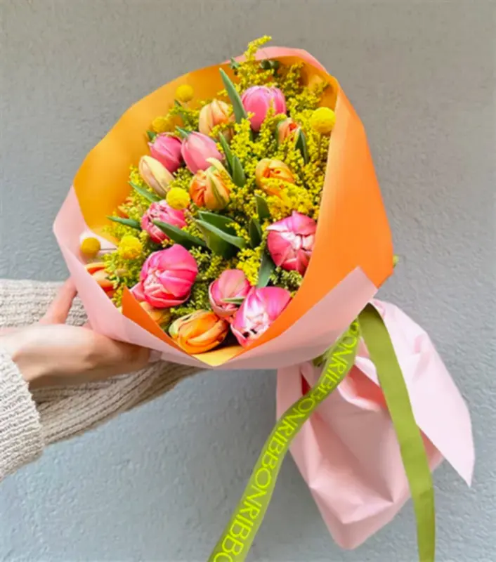 Turuncu Lale Pembe 20 Lale Buketi