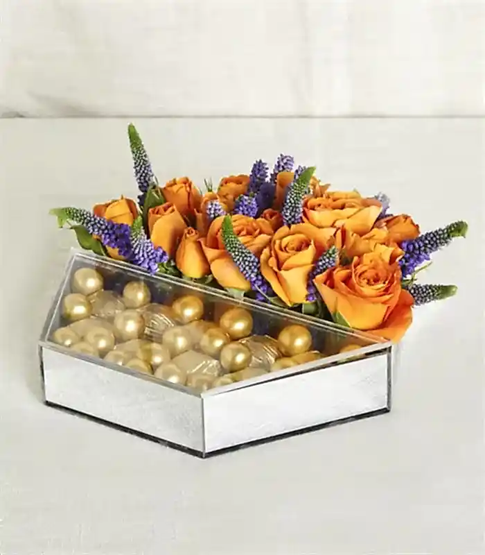 Turuncu Luxe Yıldız Altıgen Ayna Çikolata Tepsisi