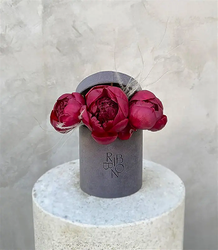 Vals Mini Gri Kutuda Bordo Şakayık