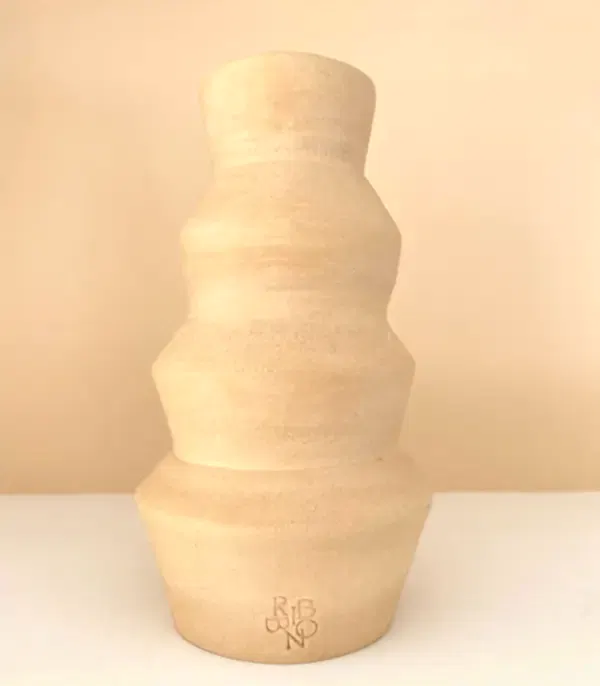 Zikzak Uzun Bej El İşi Seramik Vazo